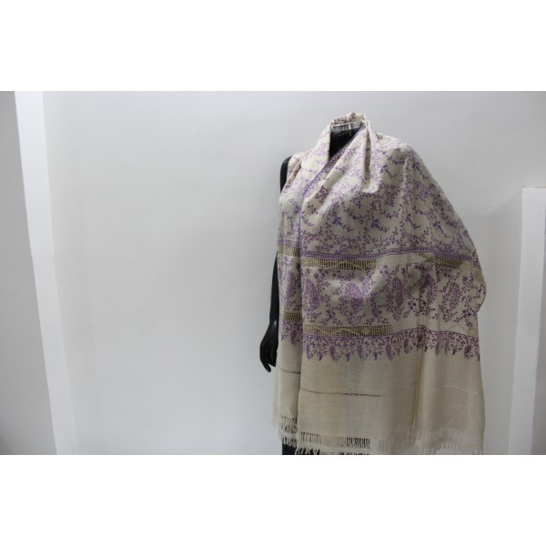 Cut Worked white with purple embroidered stole